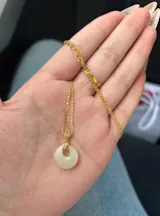 Gold Plated Silver Hetian Jade Blessing Ping An Buckle Necklace