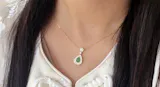 Gold Plated Silver Pear-shaped African Green Jade Drop Necklace