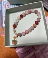 Gold Plated Silver Pearl Agate Pink Peach Beaded Bracelet