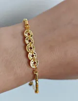 Gold Plated Silver Five Emperors Coins Blessing Jewelry Set - Necklace & Bracelet