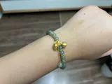 Gold Plated Silver Two Lotus and Pod Green Hetain Jade Beaded Bracelet