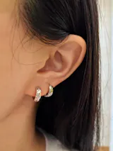 Platinum Diamond Pattern Lozenge Huggie Earrings