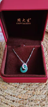 Silver Jade Double Circles Interlocking Necklace