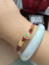 Gold Plated Silver Zircon Eight Treasures Compass Red Braided Bracelet