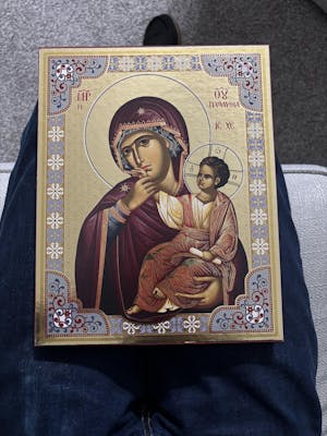 Virgin Mary Paramythia - Wooden Icon with Gold Background and High-Quality Print (Lithography) - Mount Athos