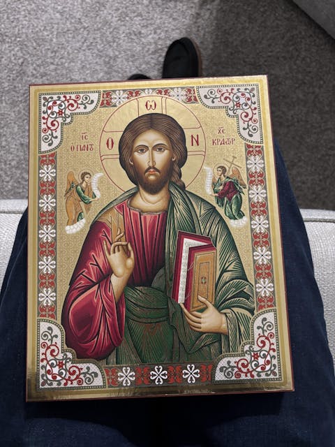 Jesus Christ Pantocrator - Wooden Icon with Gold Background and High-Quality Print (Lithography) - Mount Athos