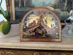 The Birth of Jesus Christ - Wooden Icon with Gold Background and High-Quality Print (Lithography)