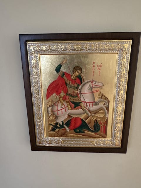 Saint George - Metallic icon on wood locally gold plated - Mount Athos