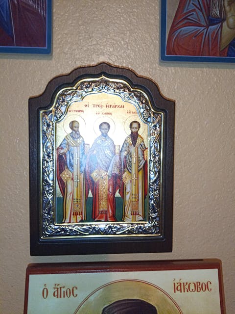 Three Hierarches - Silver icon on wood, locally gold plated - Mount Athos