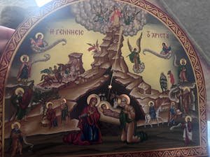 The Birth of Jesus Christ - Wooden Icon with Gold Background and High-Quality Print (Lithography)