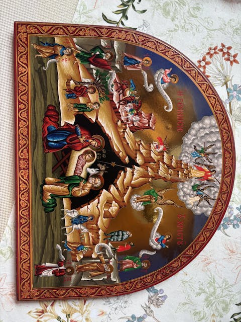 The Birth of Jesus Christ - Wooden Icon with Gold Background and High-Quality Print (Lithography)