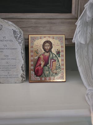 Jesus Christ Pantocrator - Wooden Icon with Gold Background and High-Quality Print (Lithography) - Mount Athos