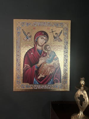 Virgin Mary of Passion - Wooden Icon with Gold Background and High-Quality Print (Lithography) - Mount Athos