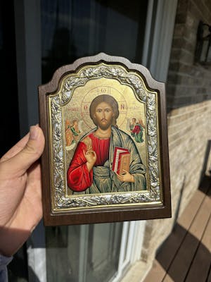 Jesus Christ Pantocrator - Silver icon on wood, locally gold plated - Mount Athos