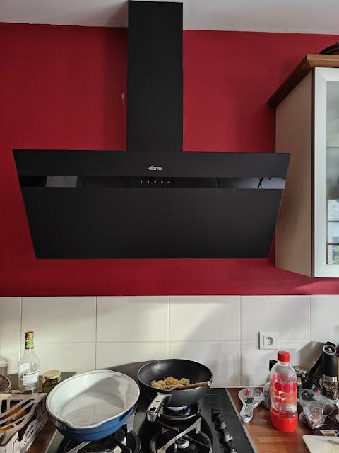 Ciarra Hotte Aspirante 90 cm Silencieuse Hotte de Cuisine en Verre Dépoli 90cm Avec Angle Anti-traces de Doigts Noir A+++ Wifi CBCG9736H-G