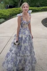 Floral white cheap prom dress