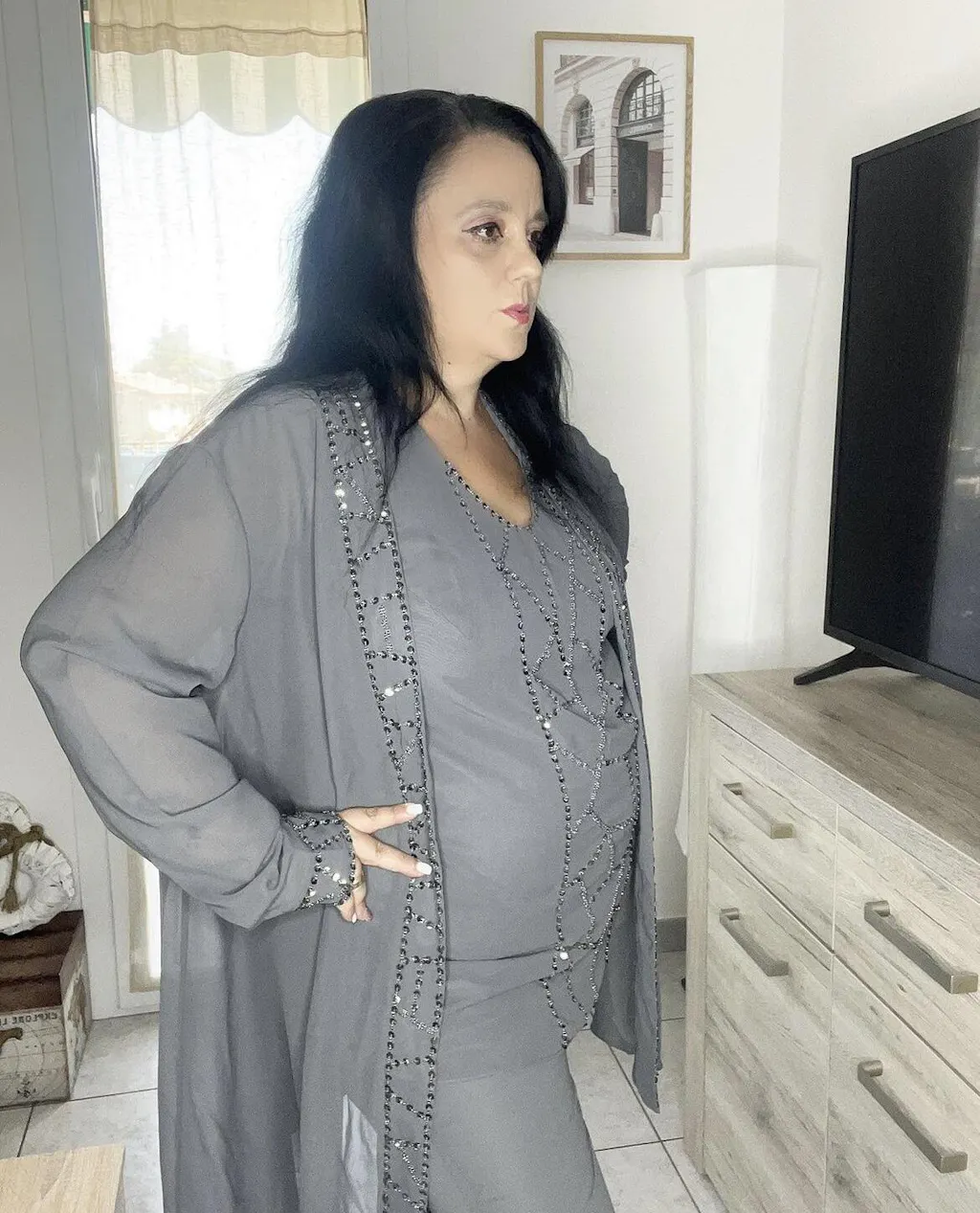 Cicinia Black Mother Of The Bride Dress With Jacket Long Chiffon Lace A-line Tea Length Classy