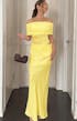 Buttercream | Mesh Off Shoulder Maxi Yellow Draped Dress