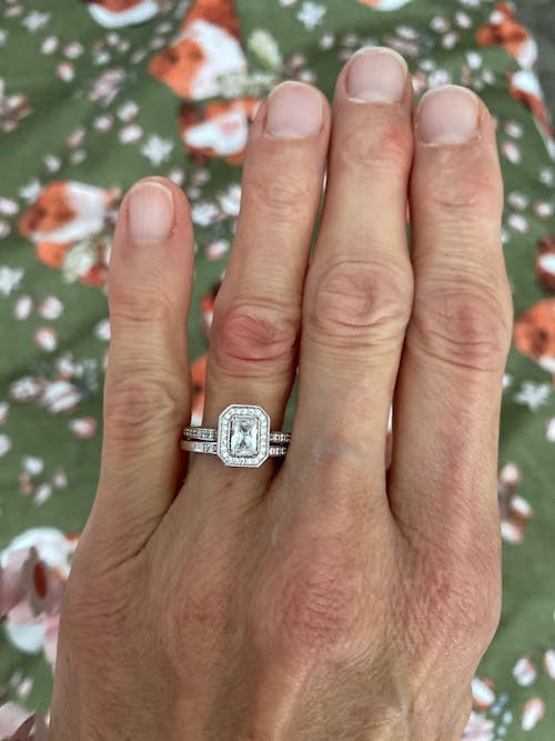 925 Sterling Silver Emerald Cut Cz Ring Set