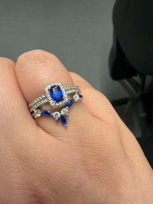 925 Sterling Silver White & Blue Sapphire Cz Wishbone Eternity Ring