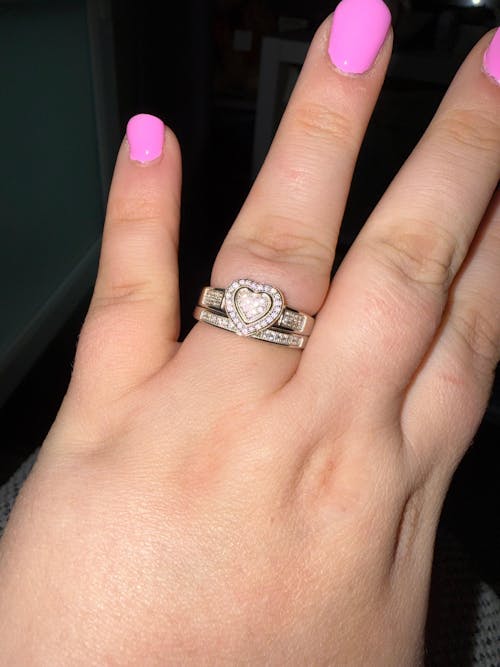 925 Sterling Silver Pave Set Cz Heart Ring & Eternity Band Set