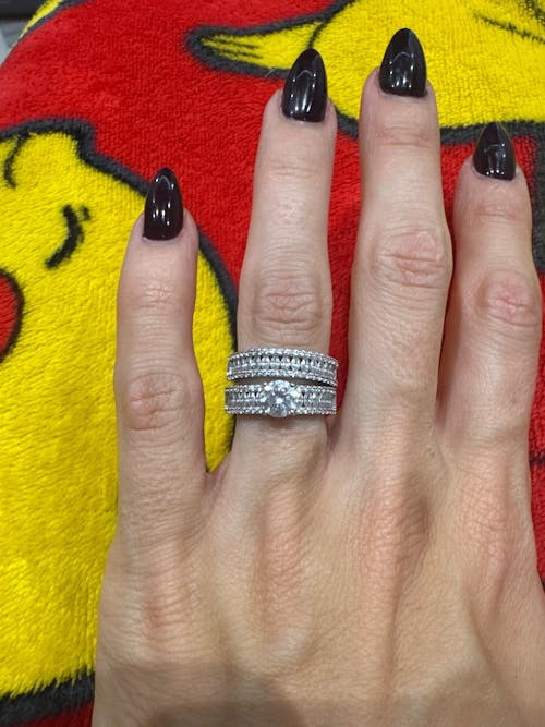 925 Sterling Silver Round & Marquise Cz Ring Set