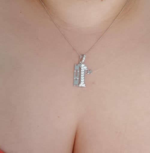 925 Sterling Silver Cz No 1 Mum Drop Pendant with Silver Curb Chain