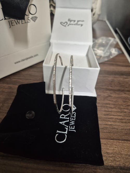 925 Sterling Silver Cubic Zirconia Large Hoop Earrings