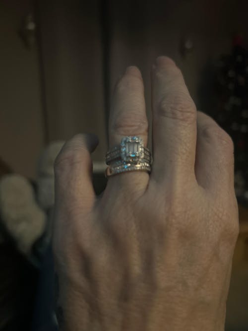 925 Sterling Silver Round & Baguette Cz Ladies Ring Set