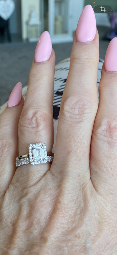 925 Sterling Silver Emerald Cut Cz Ladies Ring Set