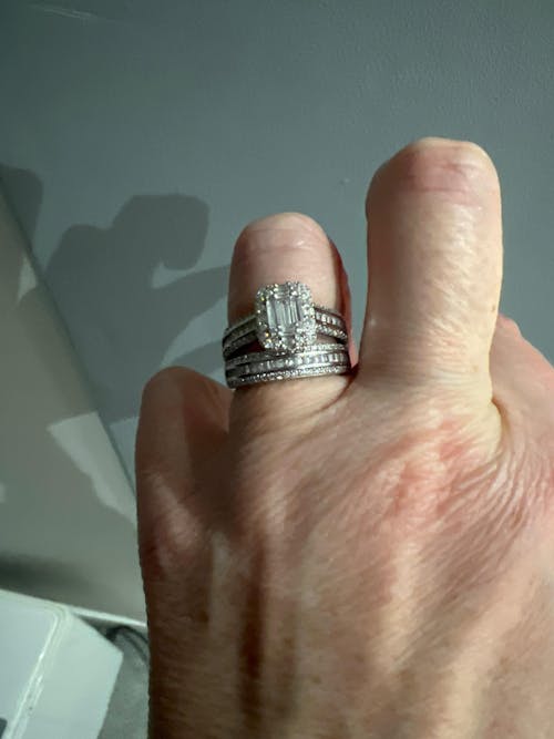 925 Sterling Silver Round & Baguette Cz Ladies Ring Set