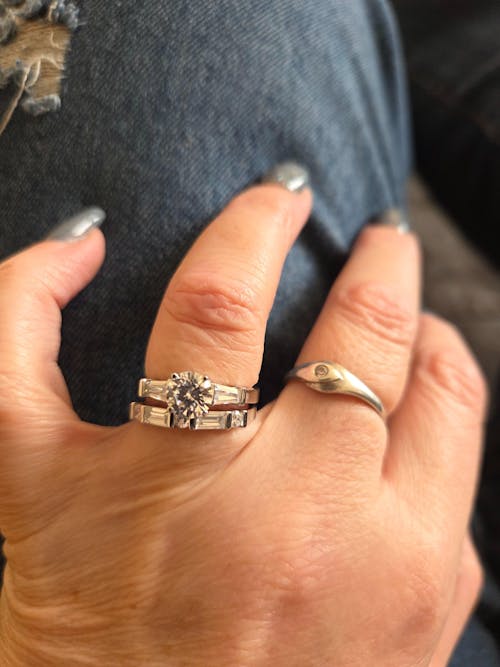 925 Sterling Silver Round & Baguette Cut Bridal Ring Set