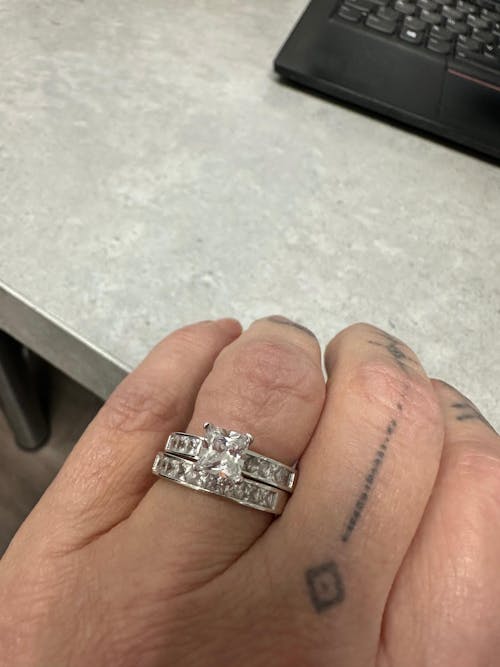 925 Sterling Silver Bridal Set Cz Princess Cut Rings 