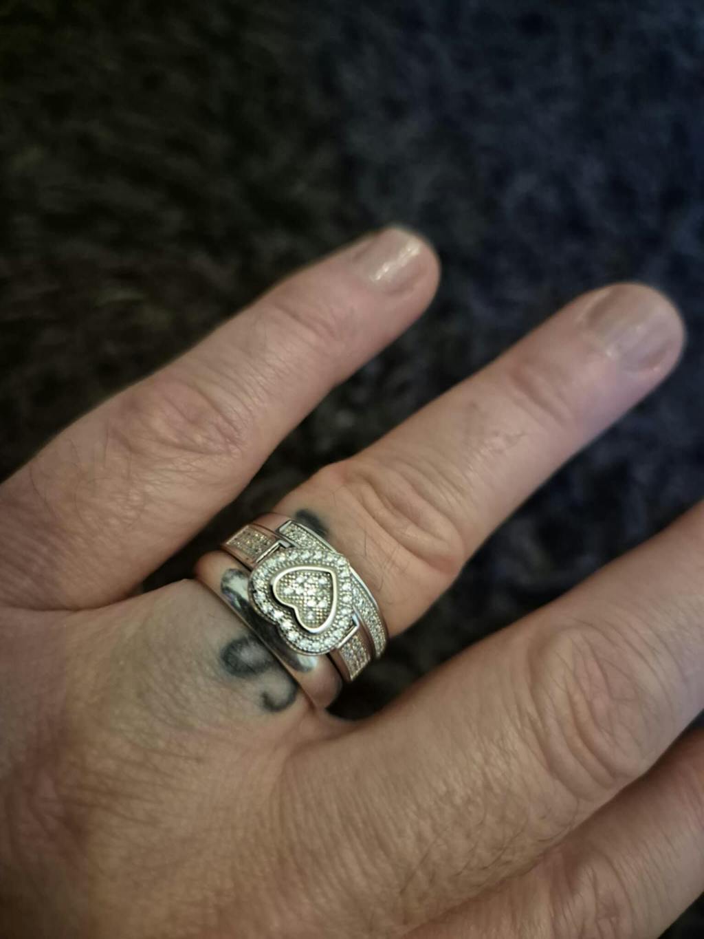 925 Sterling Silver Pave Set Cz Heart Ring & Eternity Band Set