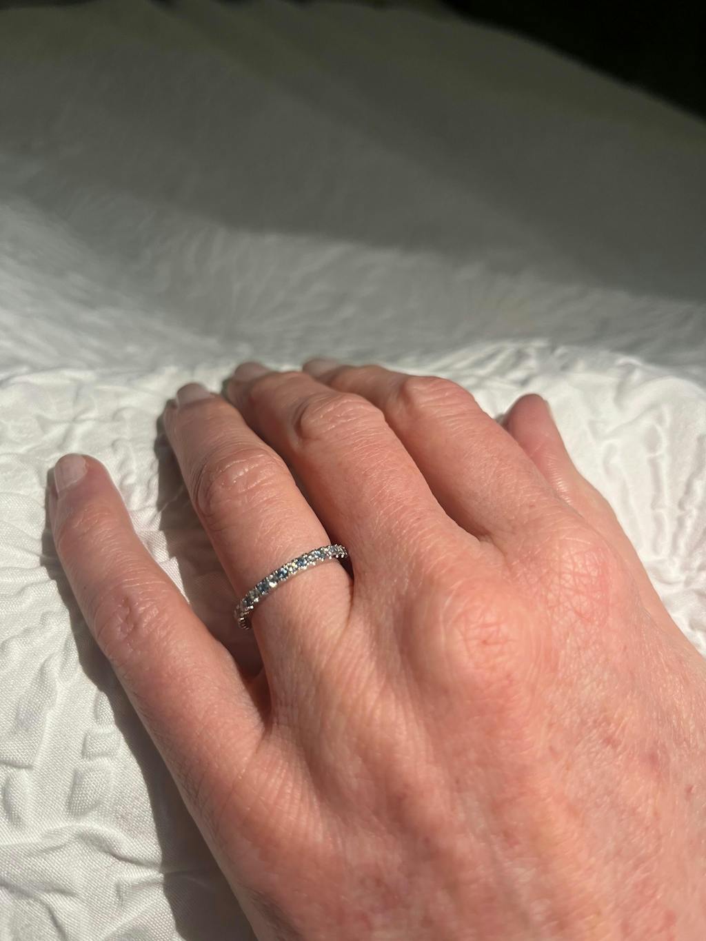 925 Sterling Silver Aqua & White Cz Full Eternity Ring
