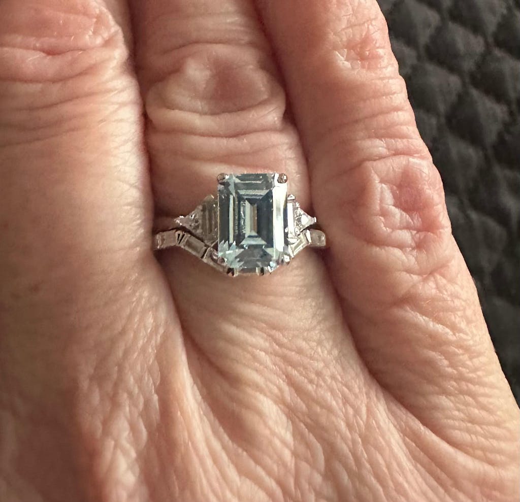 925 Sterling Silver Aquamarine & Baguette CZ Matching Ring Set