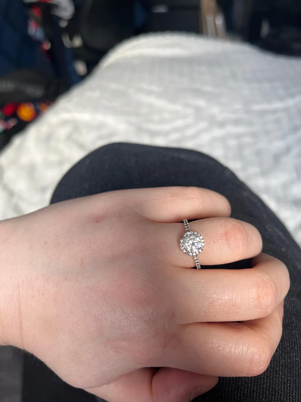 925 Sterling Silver Round Brilliant Halo Cz Ring Set with Channel Set Band