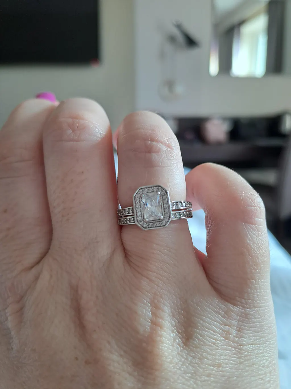 925 Sterling Silver Emerald Cut Cz Ring Set