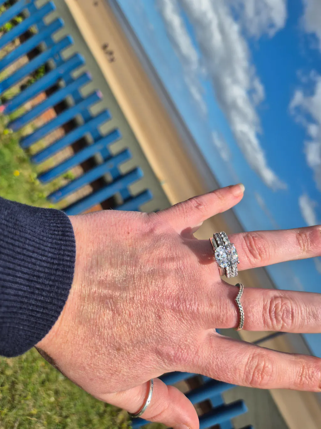 925 Sterling Silver Large Cushion Set Vintage Ring Set