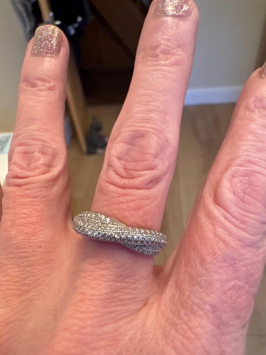 925 Sterling Silver Pave Set Cz Crossover Ring