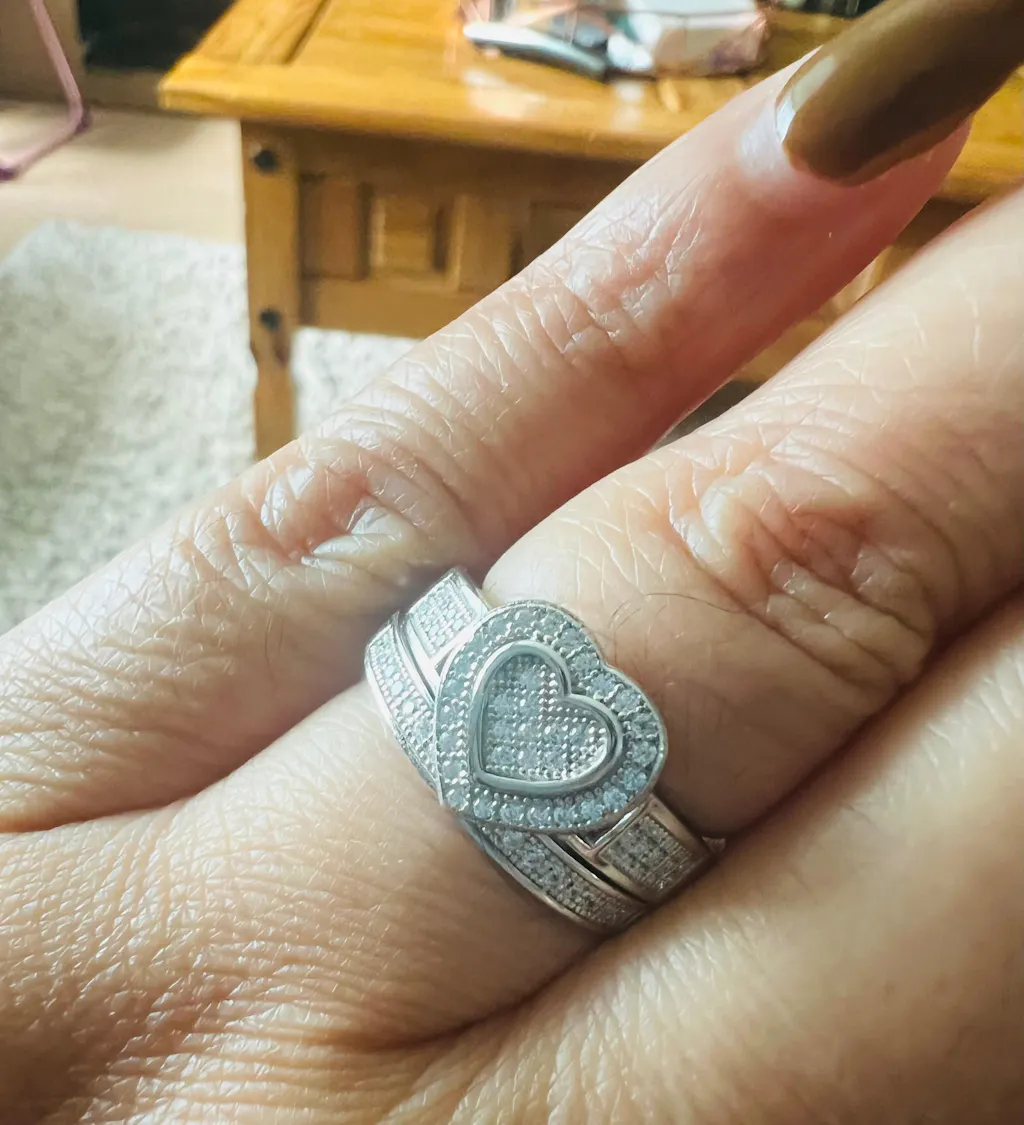 925 Sterling Silver Pave Set Cz Heart Ring & Eternity Band Set