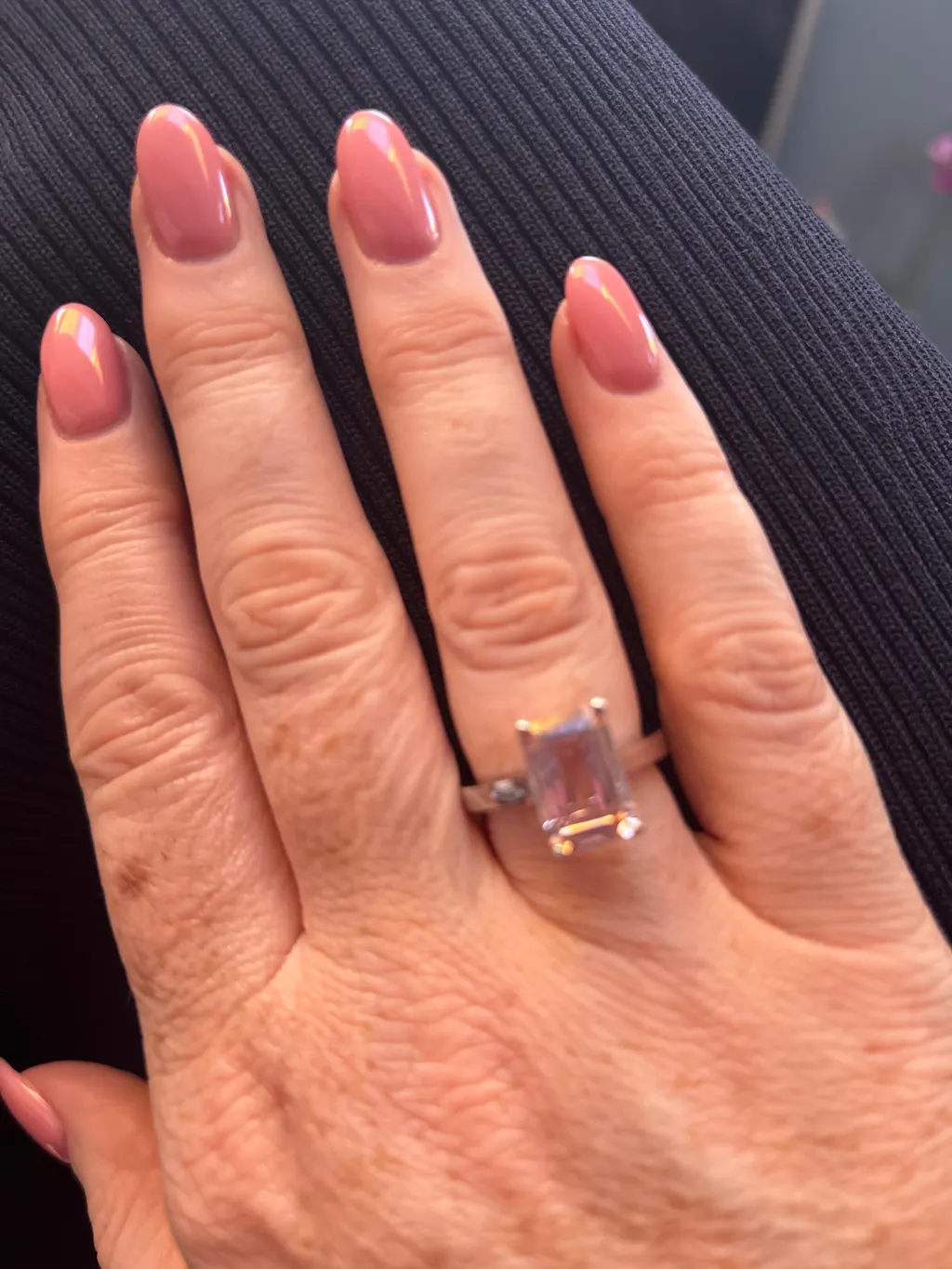925 Sterling Silver Morganite Cz Emerald Cut Solitaire Ring