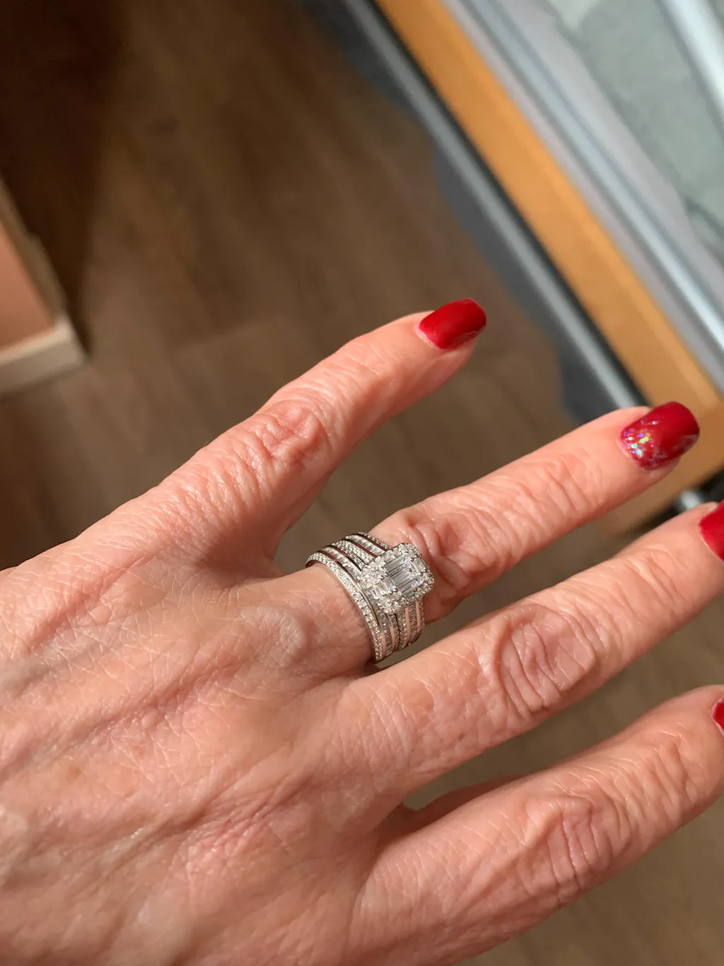 925 Sterling Silver Round & Baguette Cz Ladies Ring Set