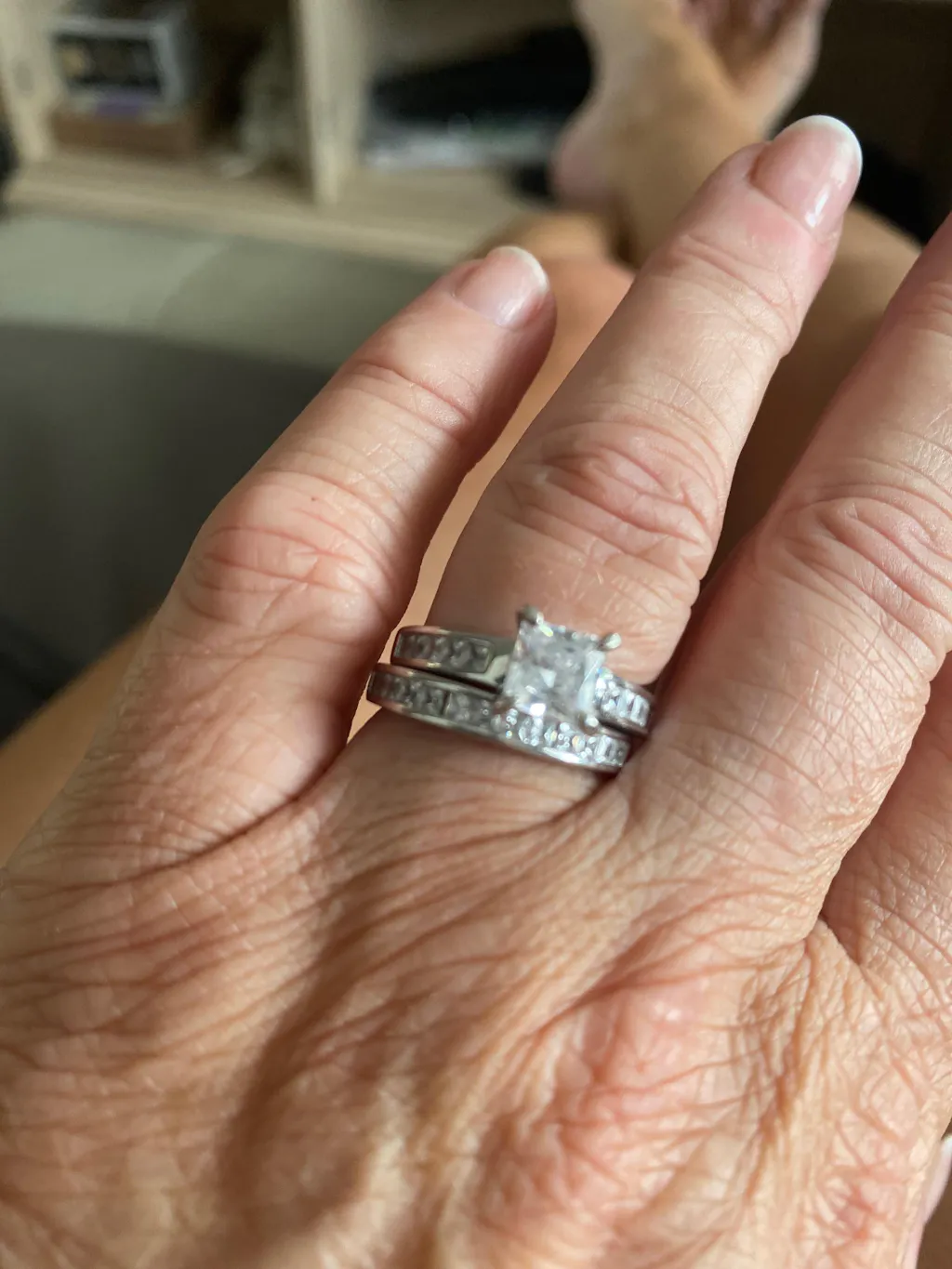 925 Sterling Silver Bridal Set Cz Princess Cut Rings 