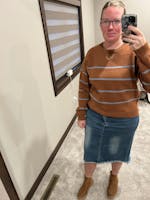 Camel Blue Stripe Crewneck Sweater; L