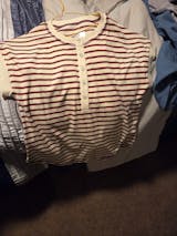 Classic Cream and Red Striped Short Sleeve Henley Top
