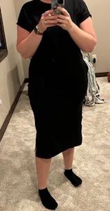 Everyday Essential Black Midi Dress | Crewneck T-Shirt Dress with Pockets