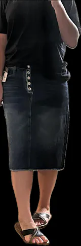 Fray Button Fly Midi Denim Skirt