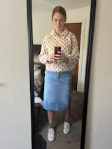 Light Wash Solid Midi Denim Skirt