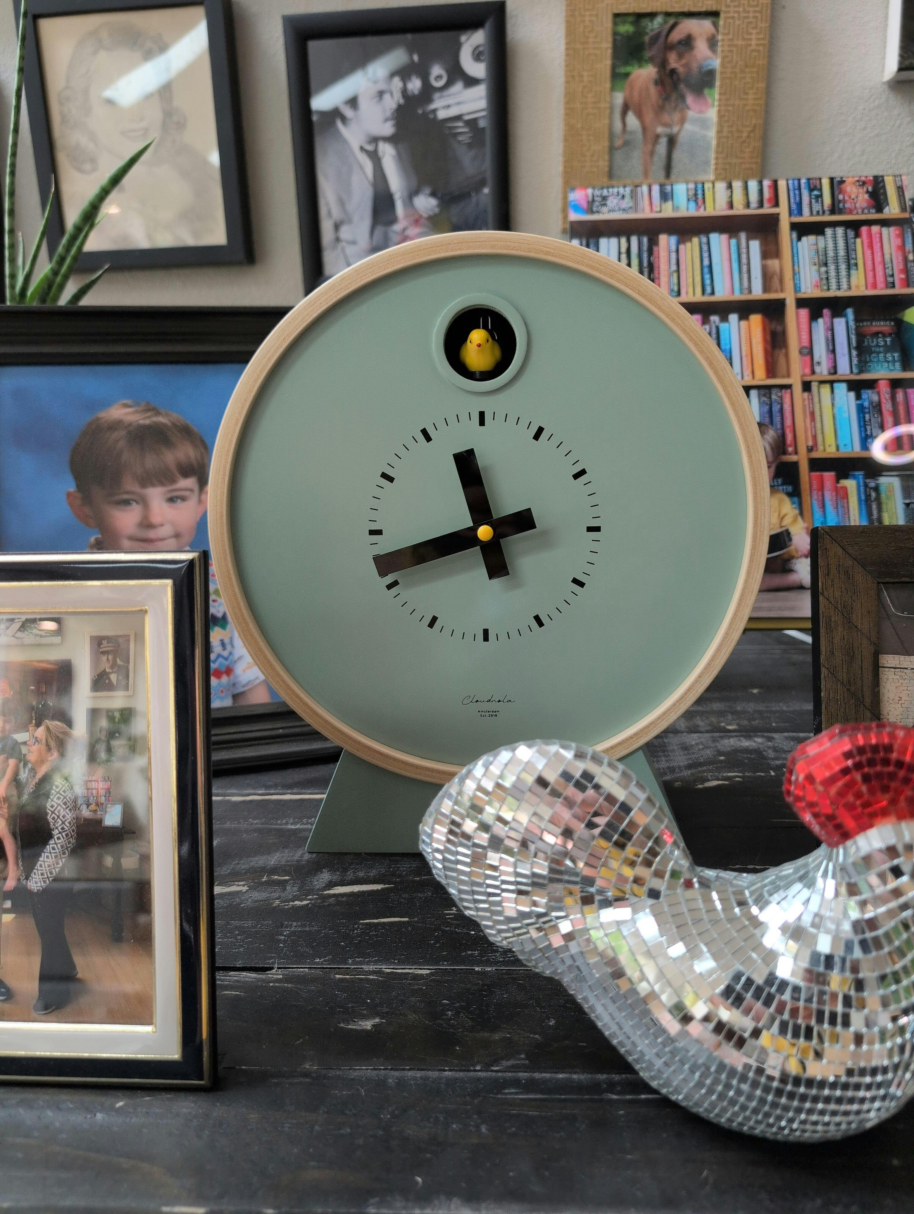 Sage Green Modern Cuckoo Clock with Stand – Dot | Cloudnola